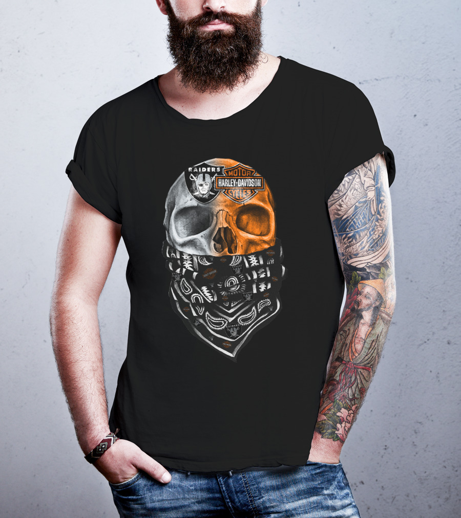 Raiders Harley Davidson Dual Skull Bandana T-Shirt