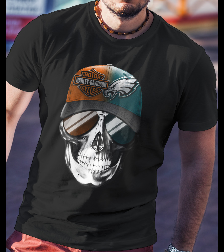Harley Davidson Motor Cycles Eagles Skull Cap T-Shirt