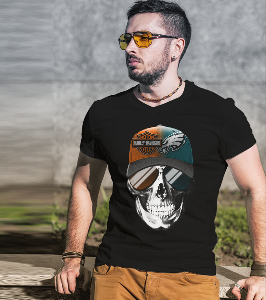 Harley Davidson Motor Cycles Eagles Skull Cap T-Shirt