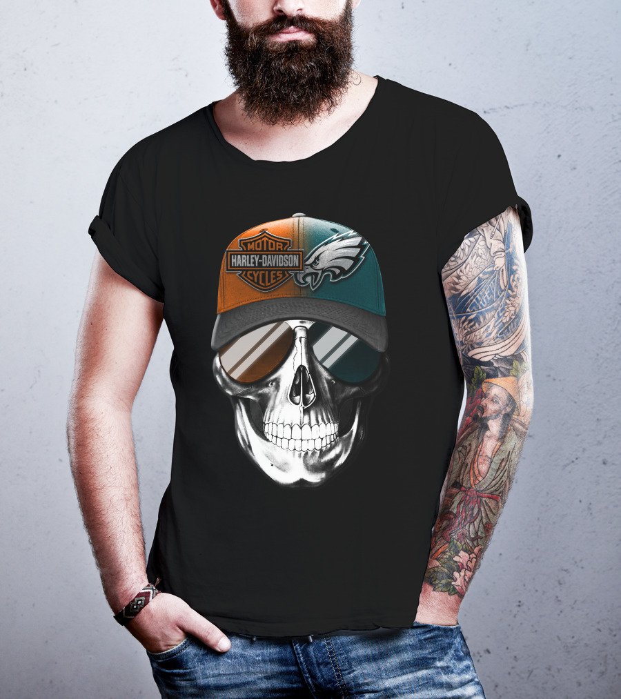 Harley Davidson Motor Cycles Eagles Skull Cap T-Shirt