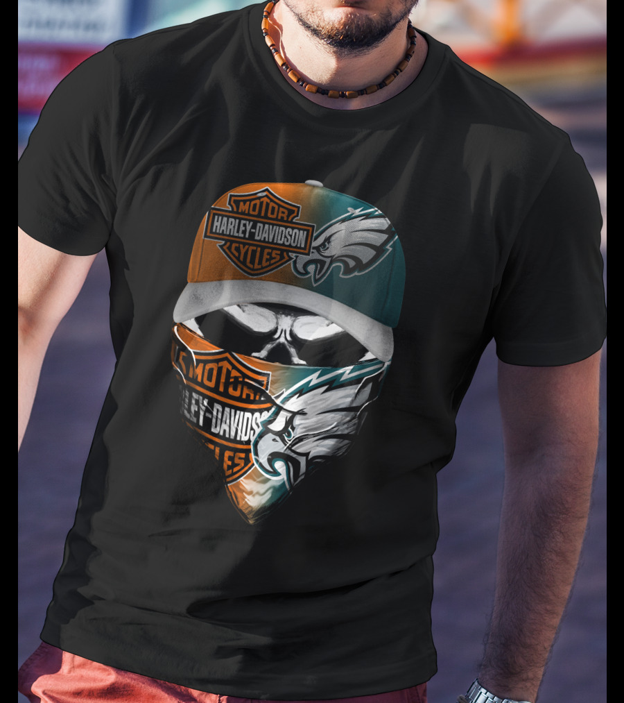 Harley Davidson Philadelphia Eagles Skull Bandana Cap T-Shirt