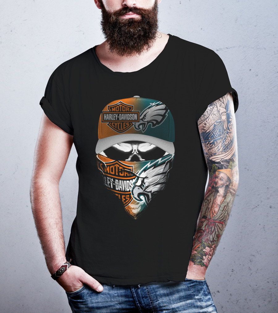 Harley Davidson Philadelphia Eagles Skull Bandana Cap T-Shirt