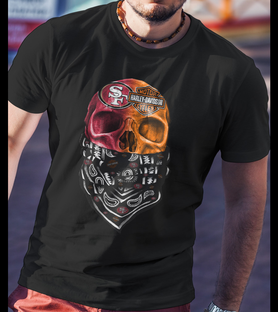 Harley Davidson San Francisco 49ers Skull Bandana T-Shirt