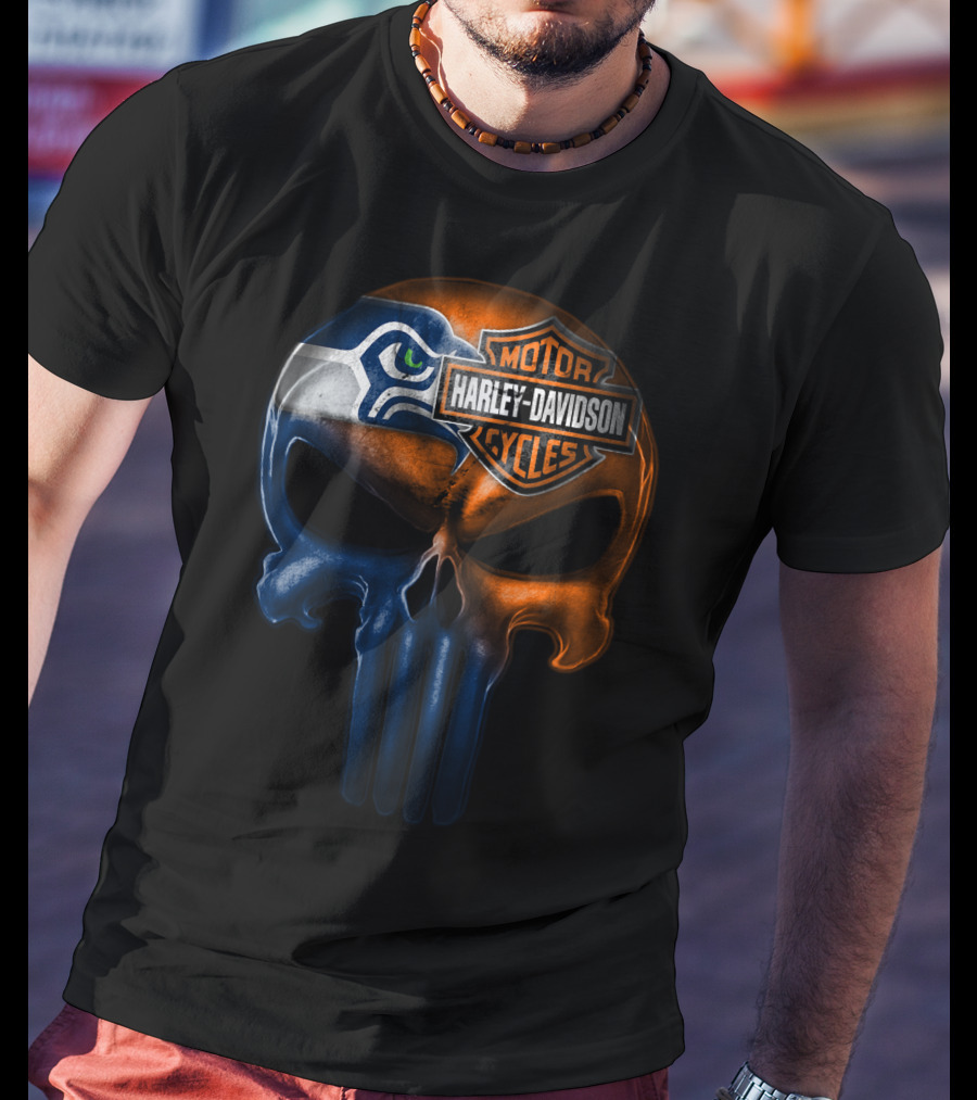 Seattle Seahawks Harley Davidson Skull T-Shirt