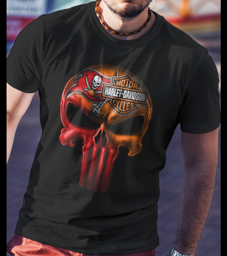 Harley Davidson Motorcycles Tampa Bay Buccaneers Skull T-Shirt