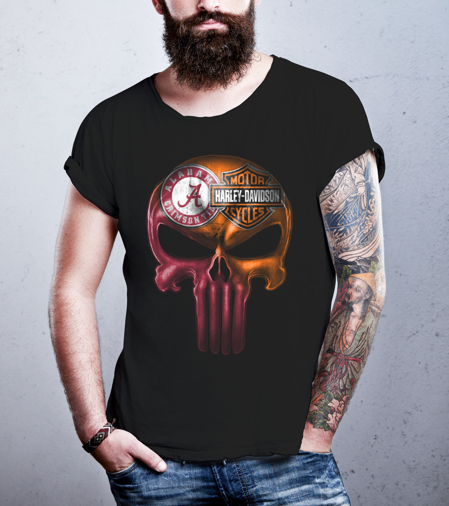 Alabama Crimson Tide Harley Davidson Punisher Skull T-Shirt