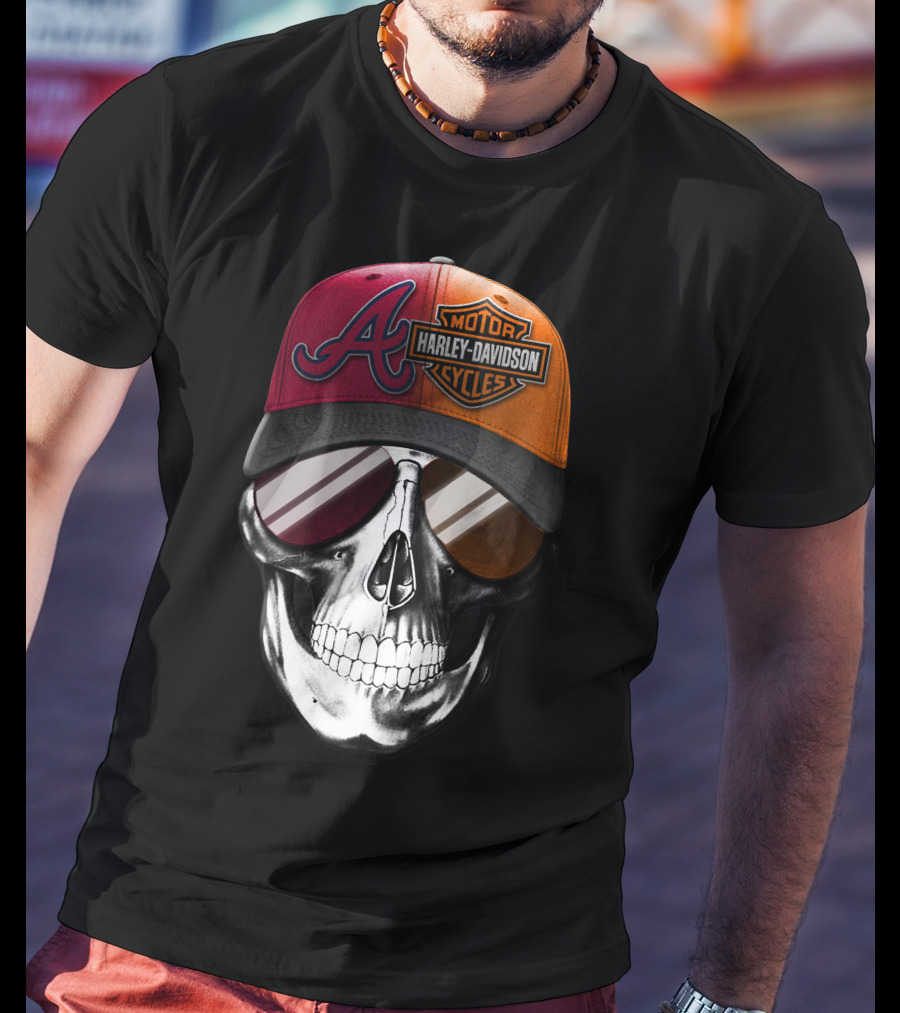 Harley Davidson Atlanta Braves Skull Cap T-Shirt