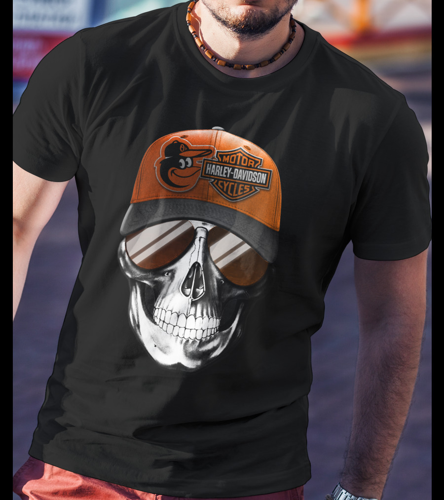 Harley Davidson Motorcycles Orioles Skull Cap T-Shirt