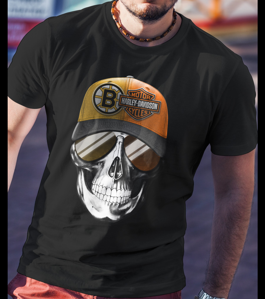 Harley Davidson Motorcycles Skull Boston Bruins Cap T-Shirt