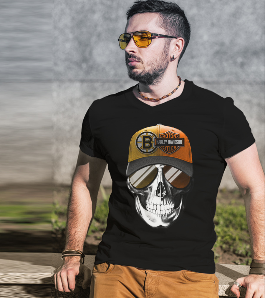 Harley Davidson Motorcycles Skull Boston Bruins Cap T-Shirt