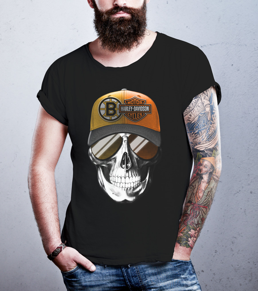 Harley Davidson Motorcycles Skull Boston Bruins Cap T-Shirt