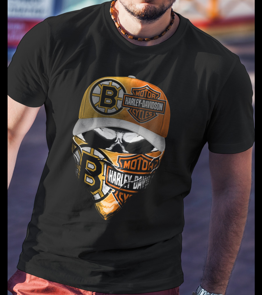 Boston Bruins Harley Davidson Motorcycles Mask And Cap T-Shirt
