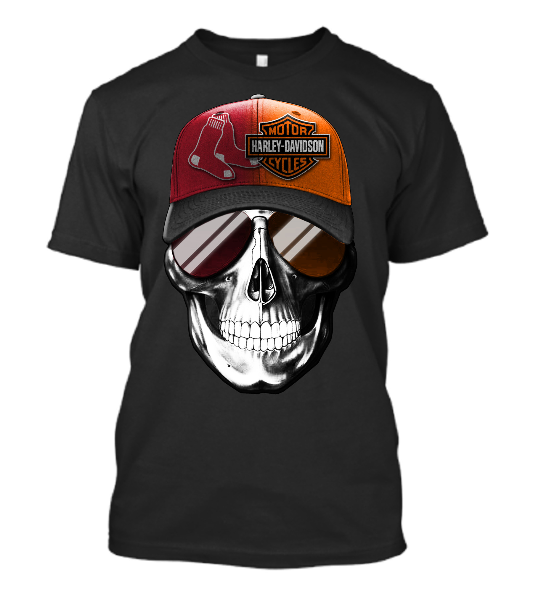 Harley Davidson Red Sox Skull Hat T-Shirt