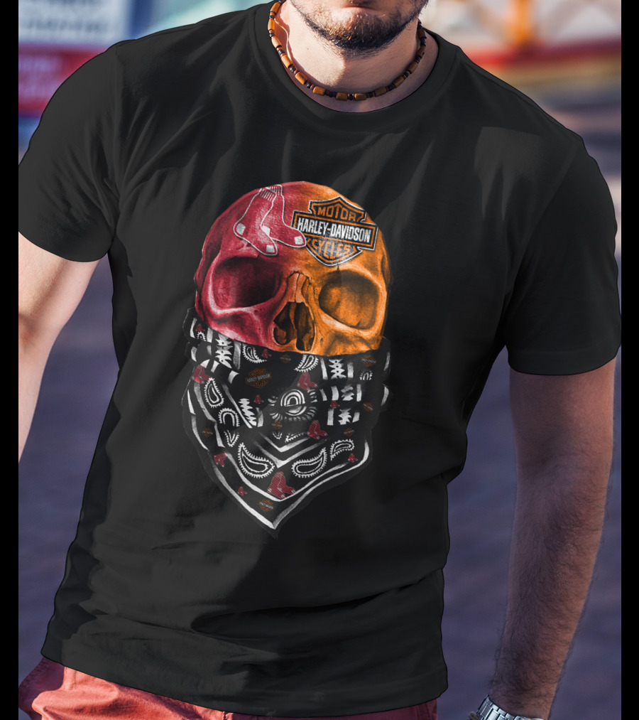 Harley Davidson Red Sox Skull Bandana T-Shirt