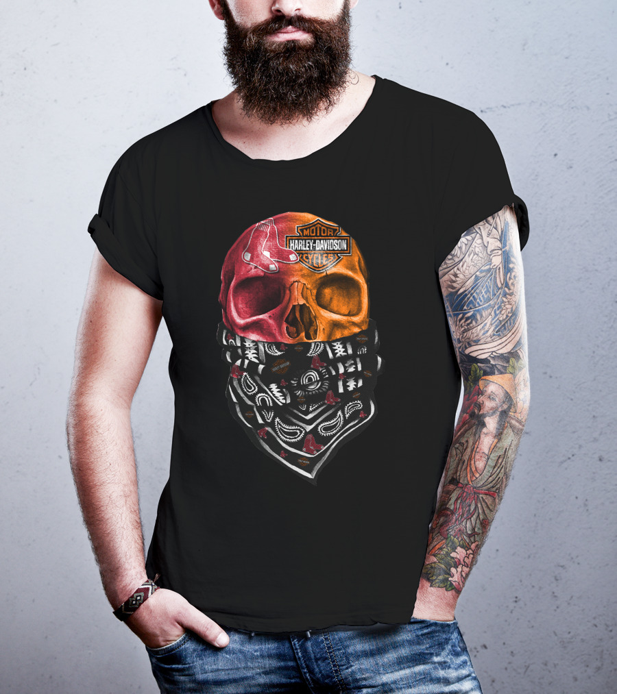 Harley Davidson Red Sox Skull Bandana T-Shirt