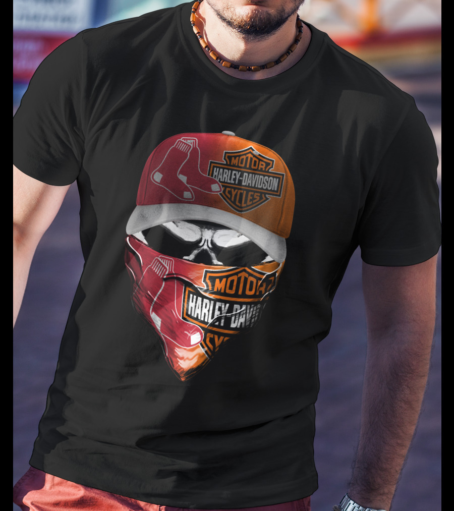 Harley Davidson Motorcycles Boston Red Sox Hat And Bandana T-Shirt