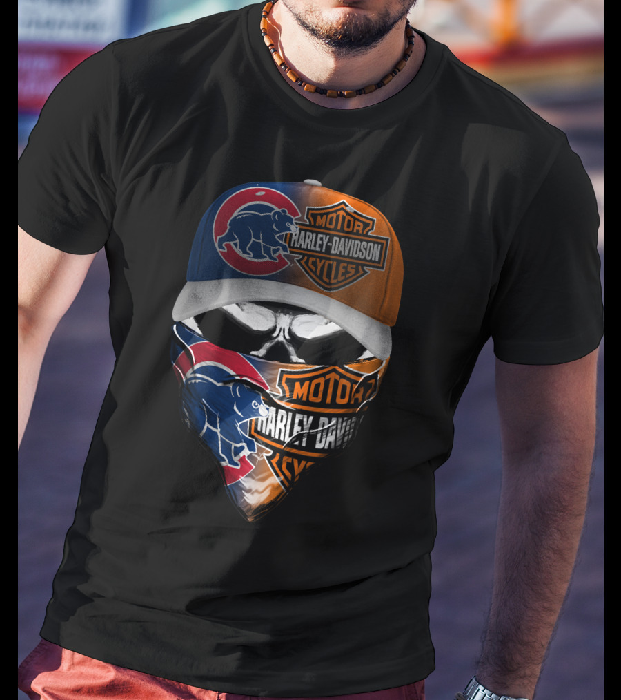 Chicago Cubs Harley Davidson Motorcycles Skull T-Shirt