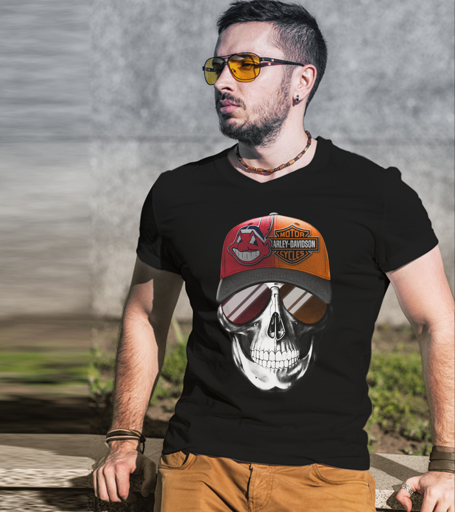 Cleveland Indians Harley Davidson Skull 11Ahl T-Shirt