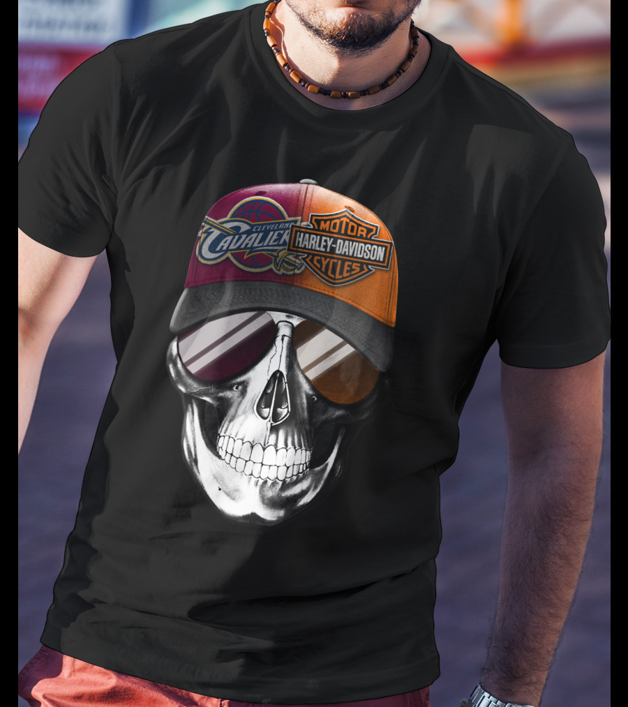 Cleveland Cavaliers Harley Davidson Skull Cap Fusion T-Shirt