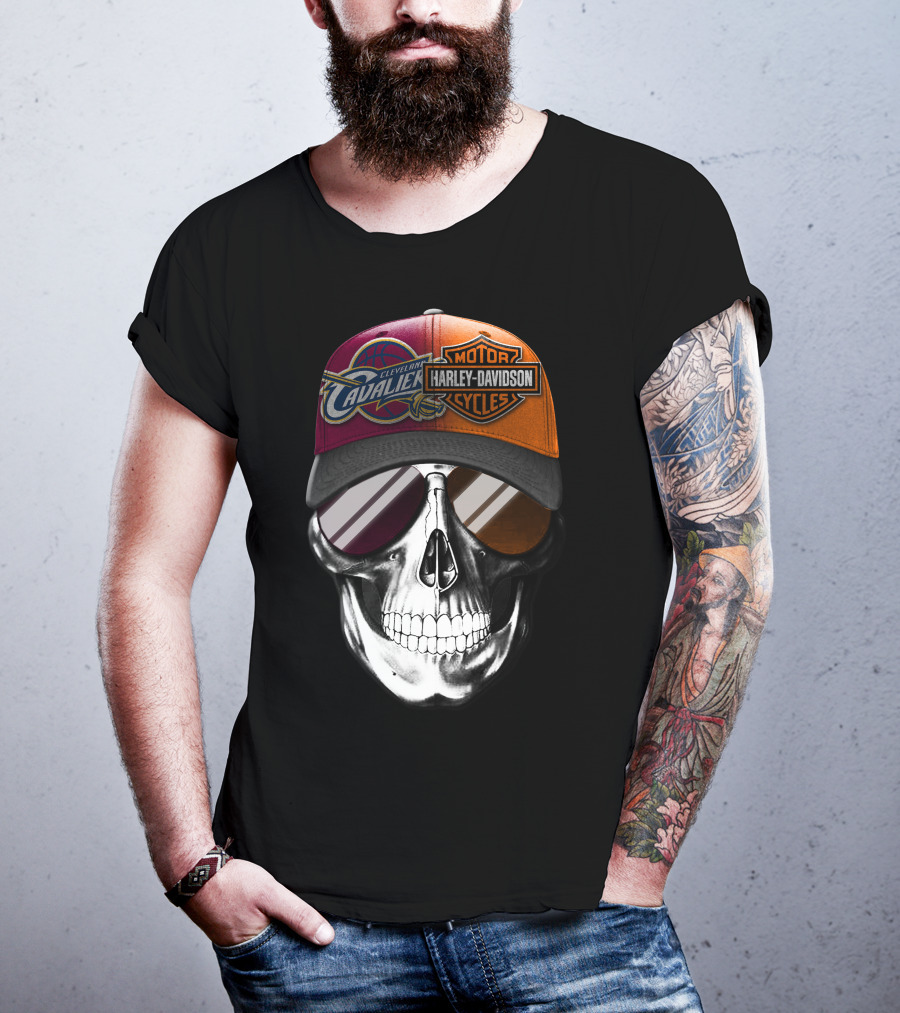 Cleveland Cavaliers Harley Davidson Skull Cap Fusion T-Shirt
