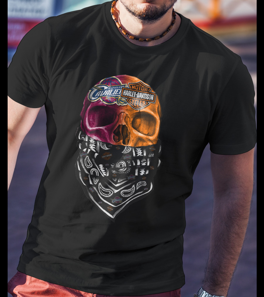 Cleveland Cavaliers Harley Davidson Skull Bandana T-Shirt