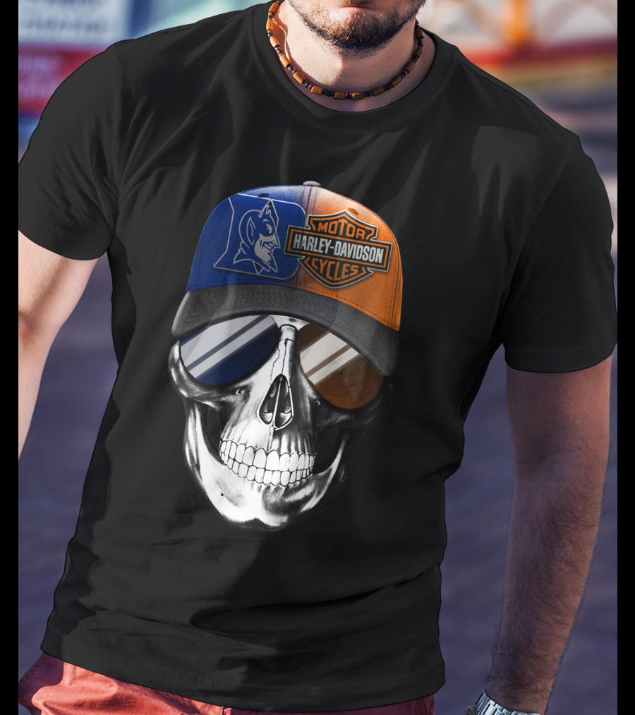 Harley Davidson Motor Cycles Blue Devil Skull Cap T-Shirt