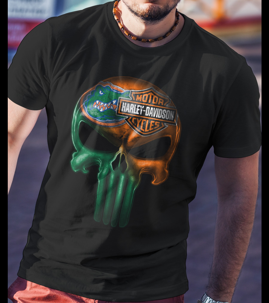 Florida Gators Harley Davidson Punisher Skull T-Shirt