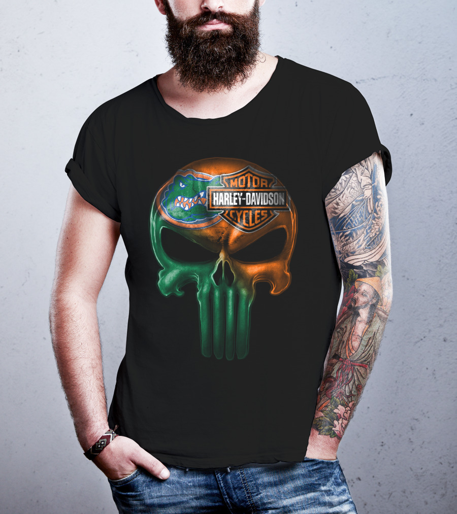 Florida Gators Harley Davidson Punisher Skull T-Shirt