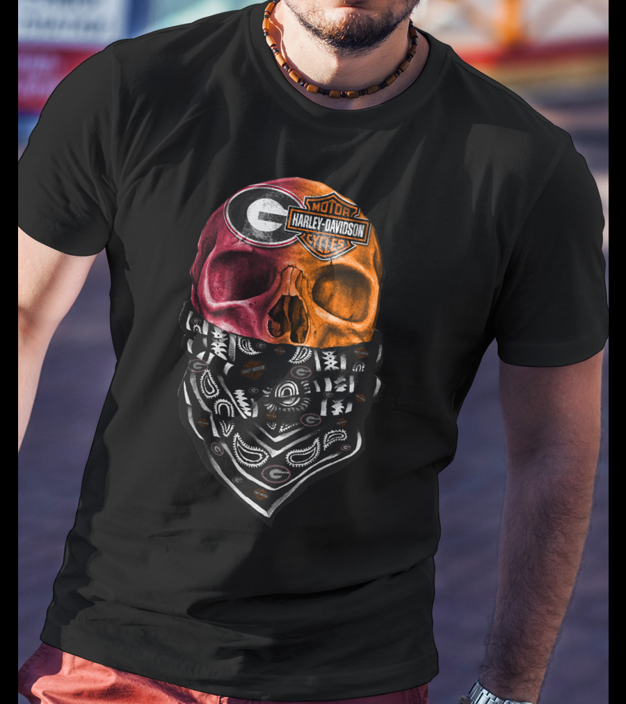 Harley Davidson Georgia Bulldogs Skull With Bandana T-Shirt