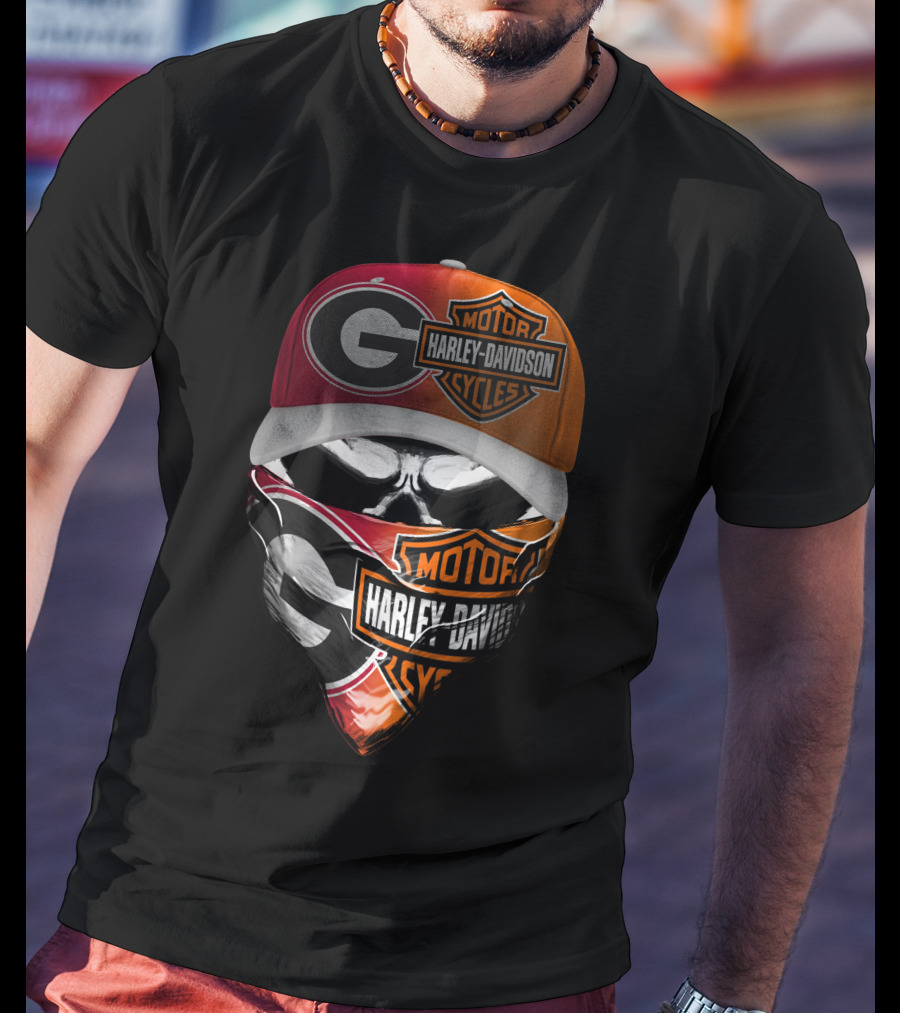 Georgia Bulldogs Harley Davidson Motorcycles Skull Mask T-Shirt