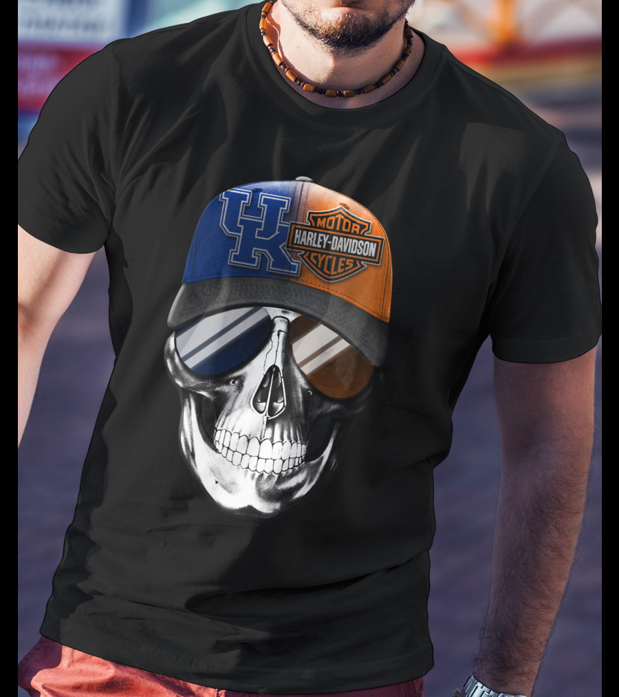 Kentucky Wildcats Harley Davidson Skull Hat T-Shirt
