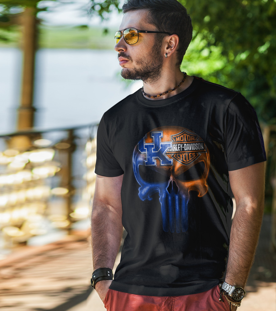 Kentucky Wildcats Harley Davidson Punisher Skull T-Shirt