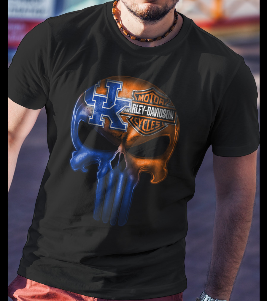 Kentucky Wildcats Harley Davidson Punisher Skull T-Shirt