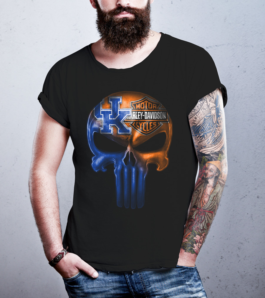 Kentucky Wildcats Harley Davidson Punisher Skull T-Shirt