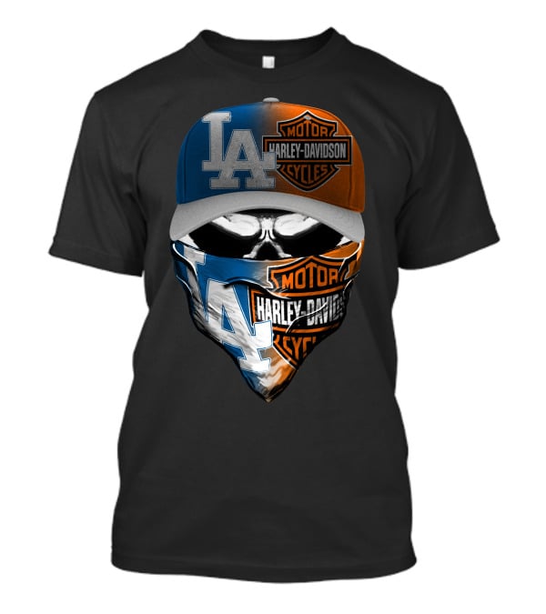 Los Angeles Dodgers Davidson Motor Cycles Skull Mask T-Shirt