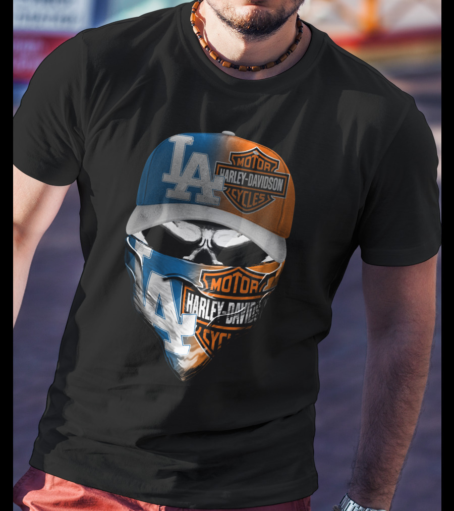 Los Angeles Dodgers Davidson Motor Cycles Skull Mask T-Shirt