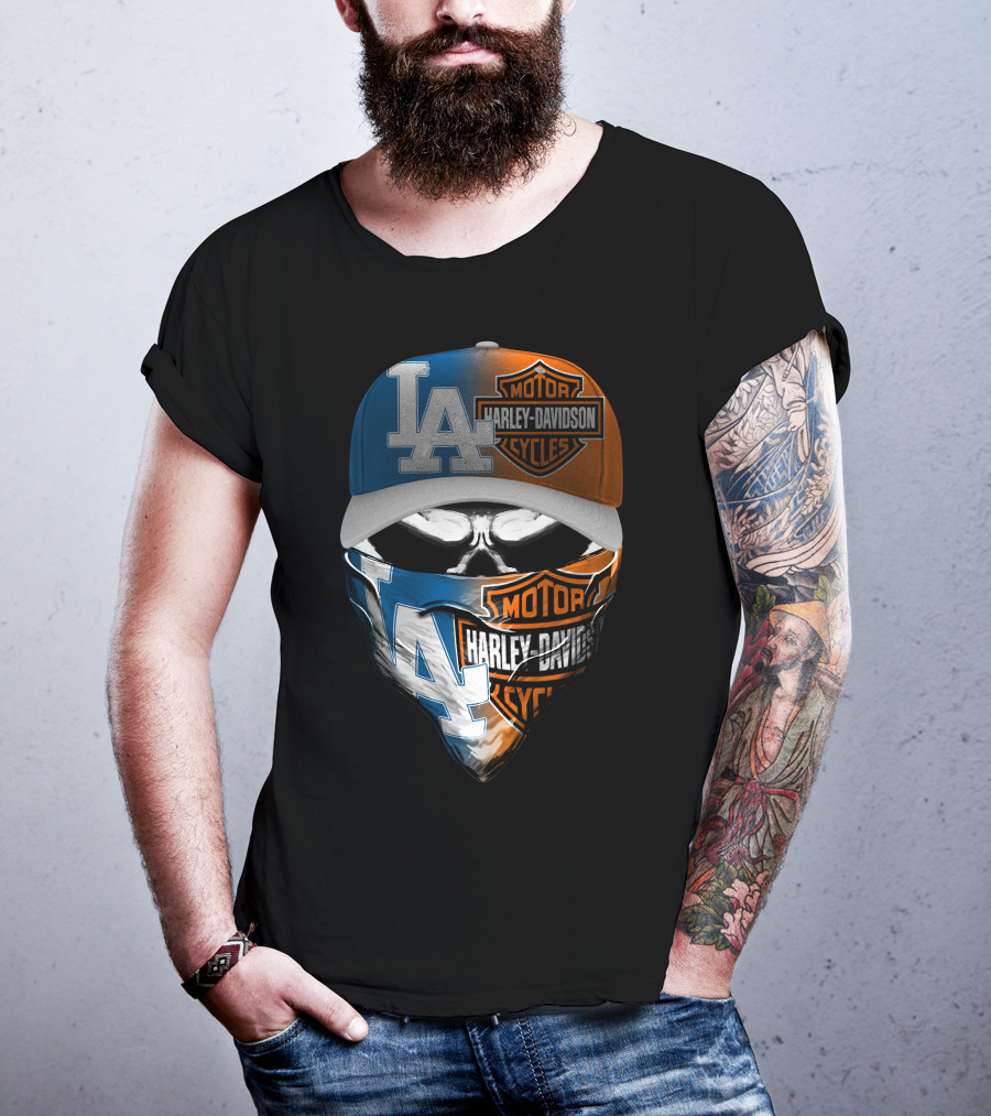 Los Angeles Dodgers Davidson Motor Cycles Skull Mask T-Shirt