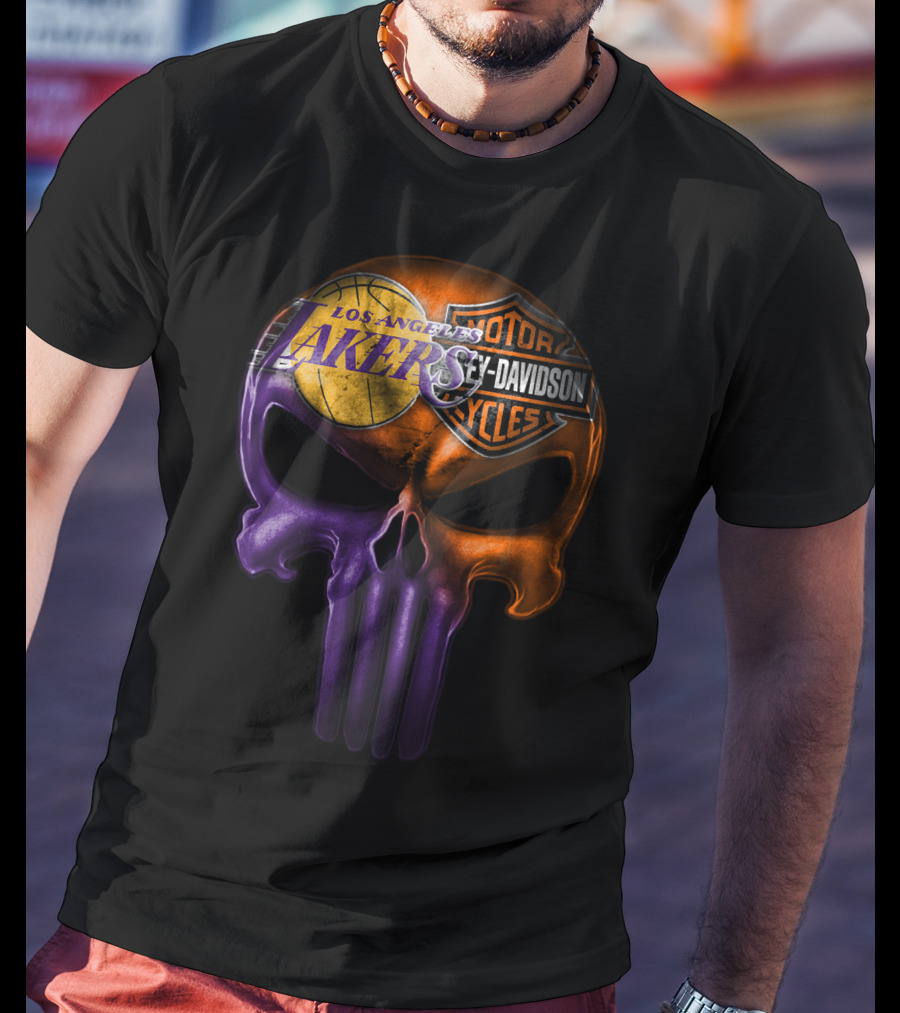Los Angeles Lakers Harley Davidson Skull T-Shirt