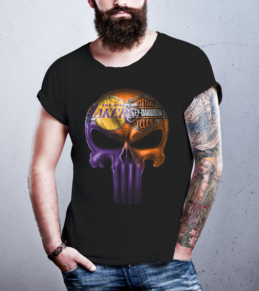 Los Angeles Lakers Harley Davidson Skull T-Shirt
