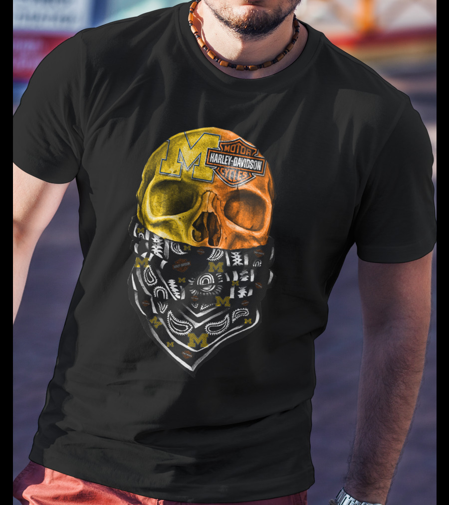 Harley Davidson Skull Michigan Wolverines T-Shirt