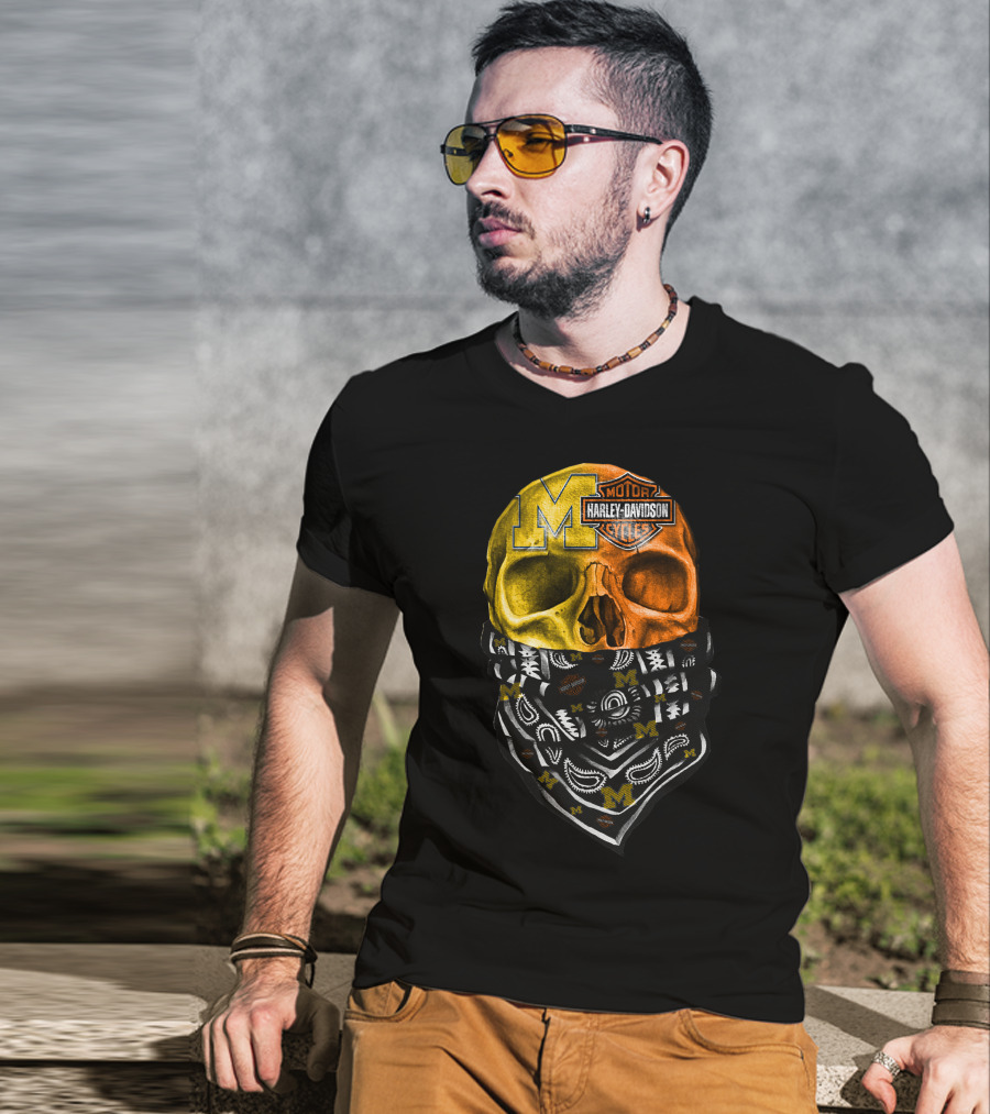 Harley Davidson Skull Michigan Wolverines T-Shirt