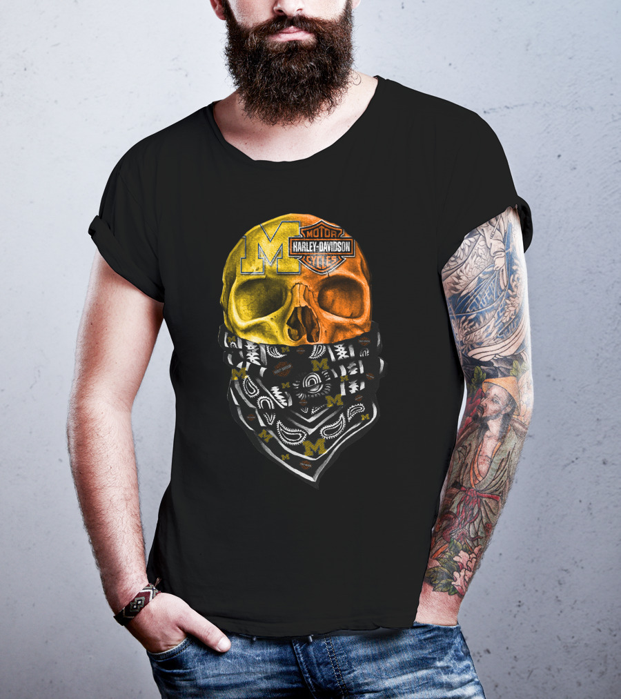 Harley Davidson Skull Michigan Wolverines T-Shirt