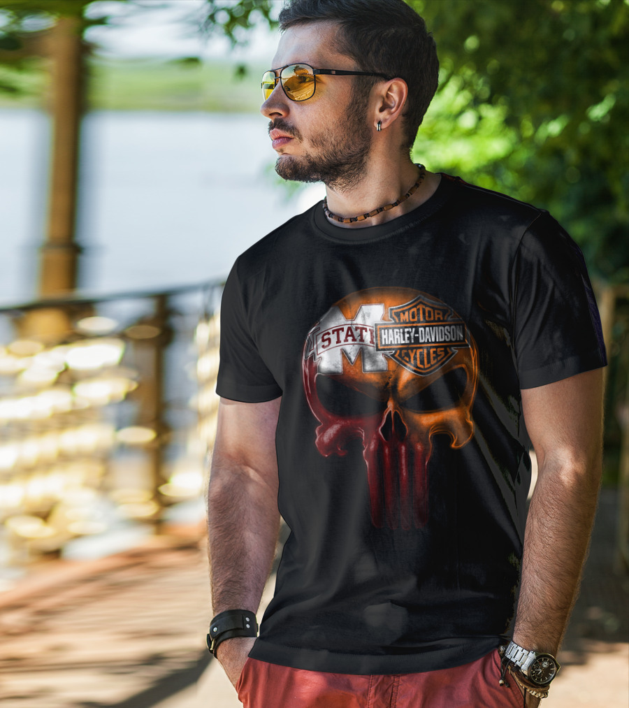 Mississippi State Harley Davidson Punisher T-Shirt