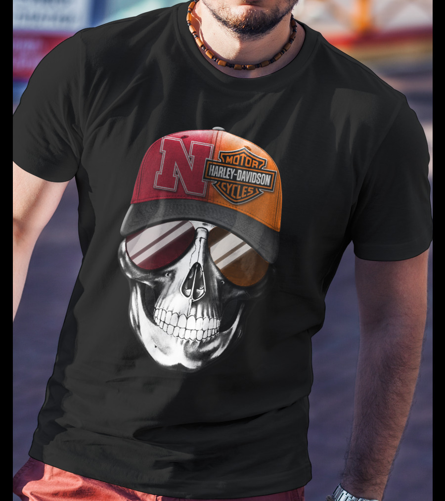 Nebraska Cornhuskers Harley Davidson Skull T-Shirt