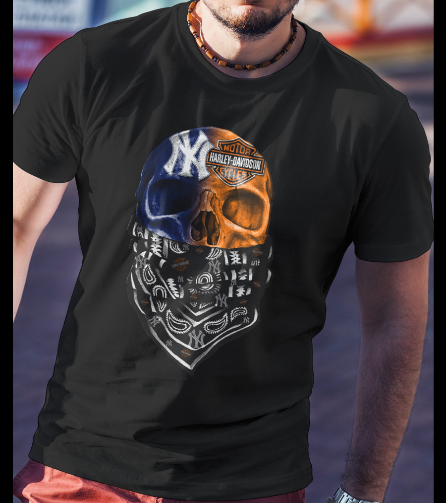 New York Yankees Harley Davidson Skull Bandana T-Shirt
