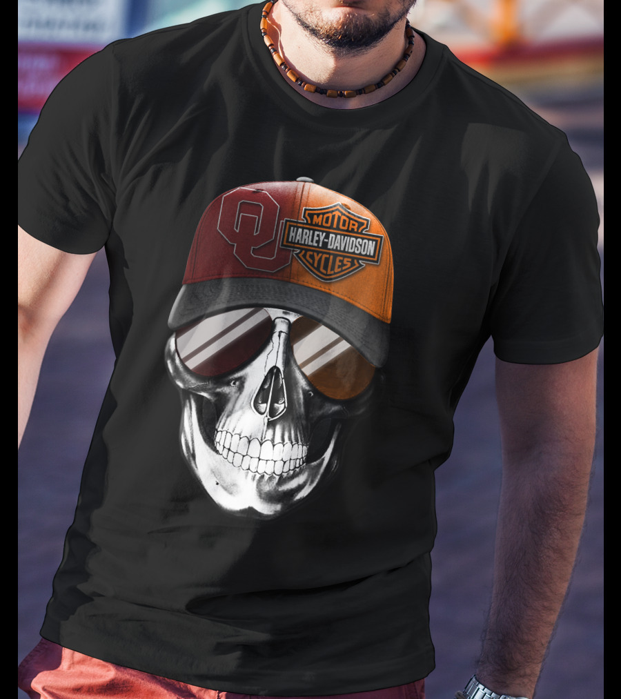Harley Davidson Motorcycles Oklahoma Sooners Cap Skull T-Shirt