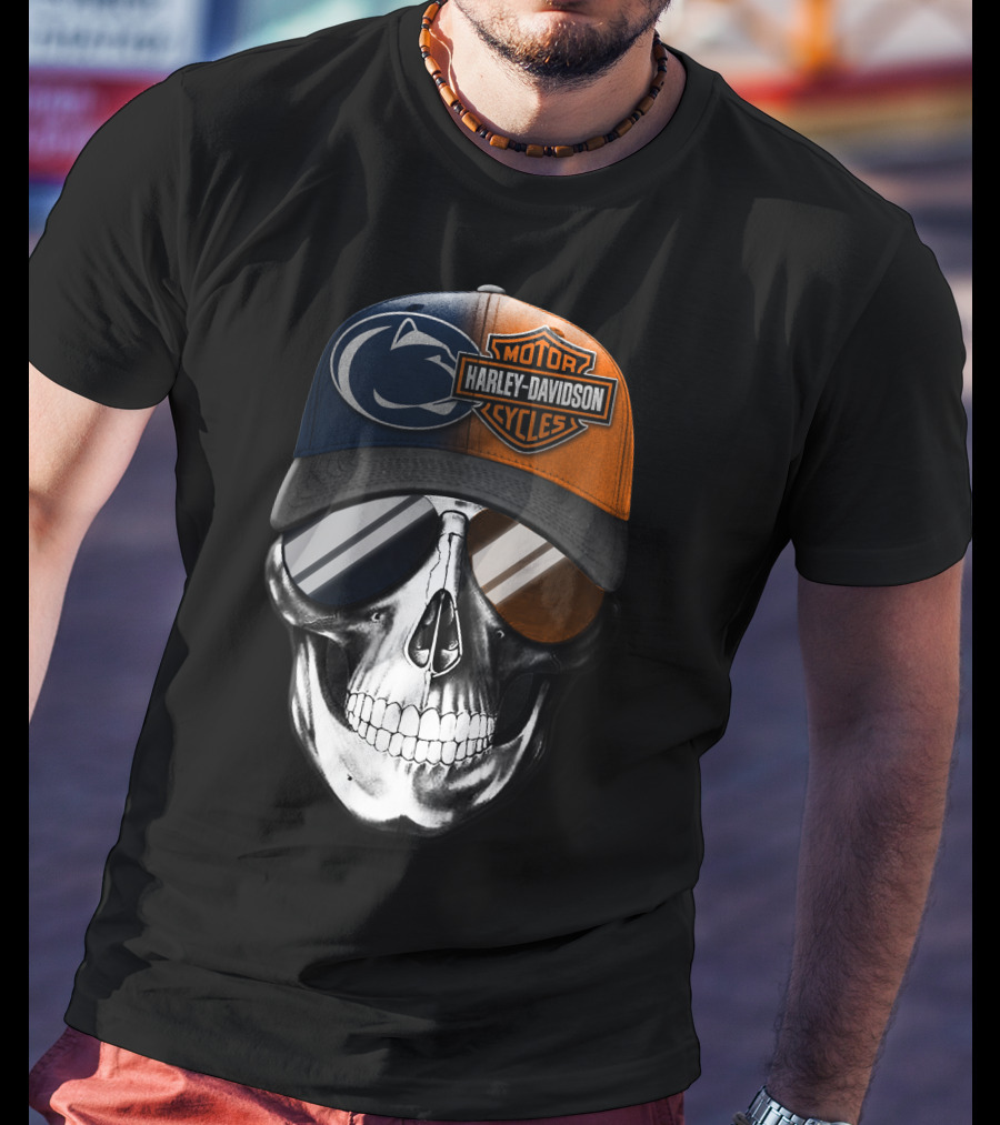 Harley Davidson Motor Cycles Penn State Skull Hat T-Shirt