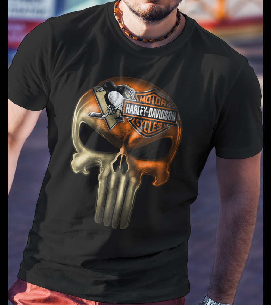 Penguins Harley Davidson Punisher Skull T-Shirt
