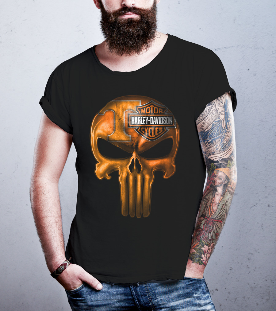 Orange T Skull Harley Davidson Motor Cycles T-Shirt