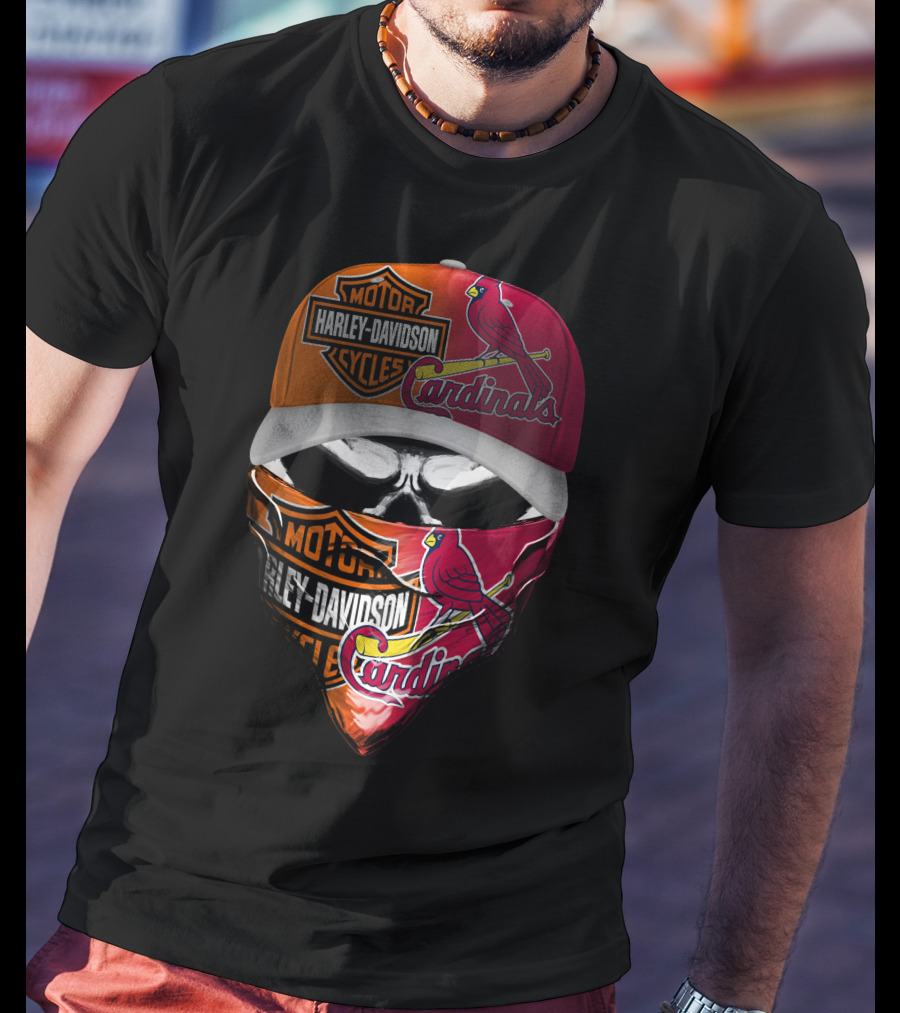 Harley Davidson Motorcycles Cardinals Skull Cap And Bandana Combo T-Shirt
